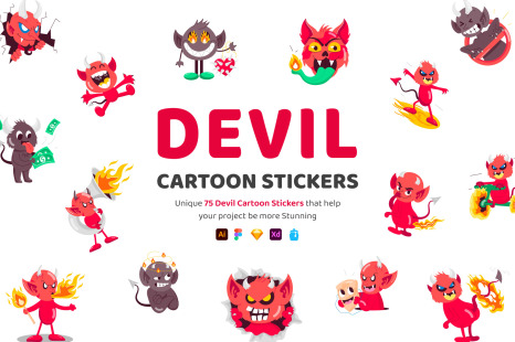 Devil Cartoon Stickers Set