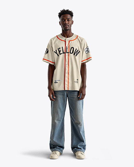 A Black Man Wearing a Baseball Jersey and Wide Jeans Mockup