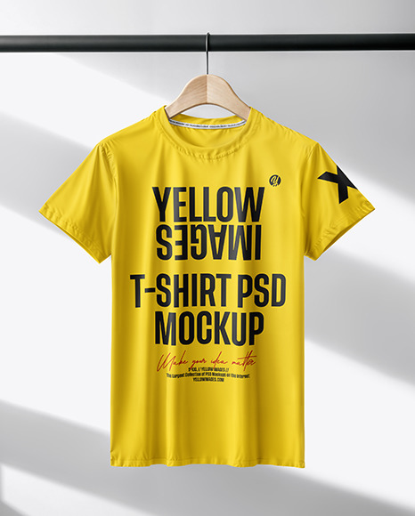 Regular T-Shirt on a Wooden Hanger Mockup