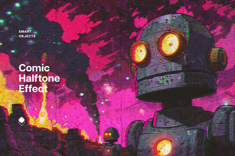 Retrofuturistic Comic Halftone Photo Effect