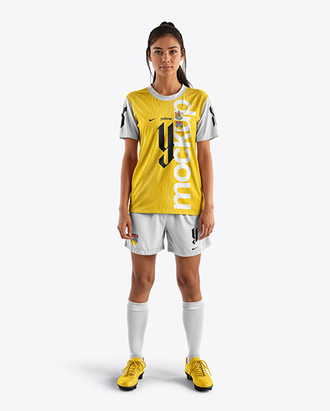 Young Latina Woman Wearing a Full Soccer Kit Mockup