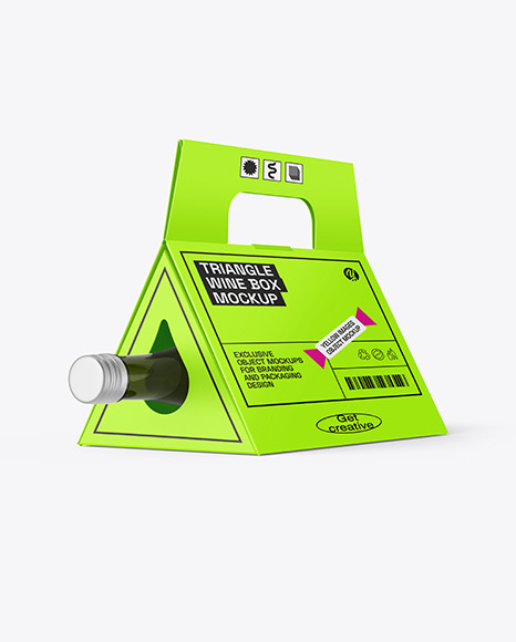 Triangular Box with Wine Bottle Mockup