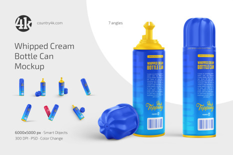 Whipped Cream Bottle Can Mockup Set
