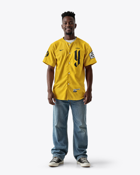 An Afro-American Man Wearing a Baseball Jersey and Jeans Mockup