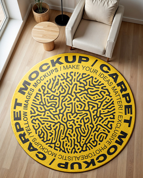 Living Room with Round Rug Mockup