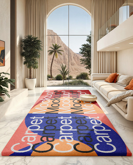 Big Living Room with Long Rectangular Carpet Mockup