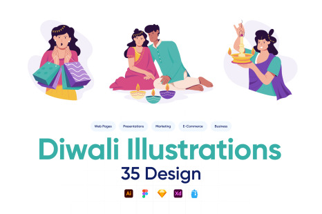 Diwali Illustration Art Set