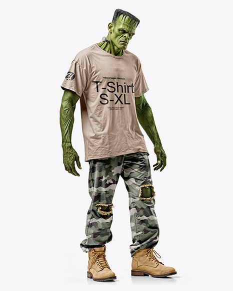 Frankenstein&#039;s Monster Wearing T-Shirt and Ripped Pants Mockup