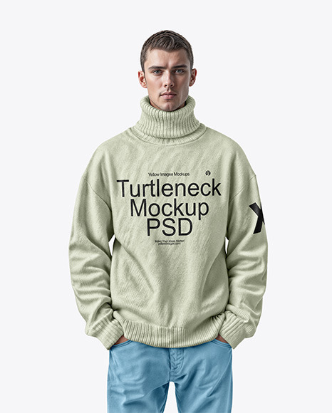 A man Wearing a Turtleneck Sweatshirt Mockup