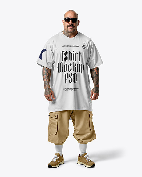 Bald Latino Man Wearing an Oversize T-Shirt and Cargo Pants Mockup