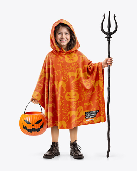 Young Girl Wearing Halloween Costume Mockup