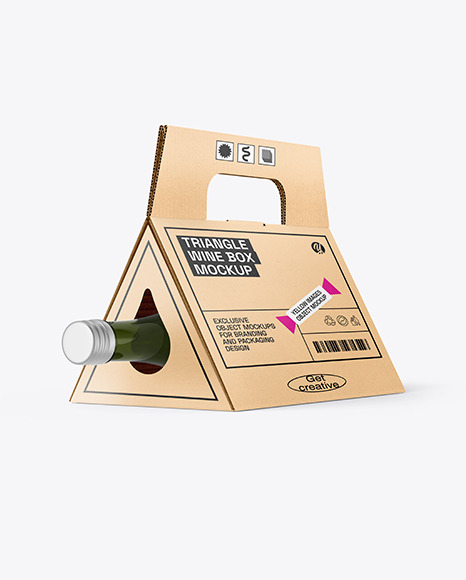 Triangular Corrugated Box with Wine Bottle Mockup