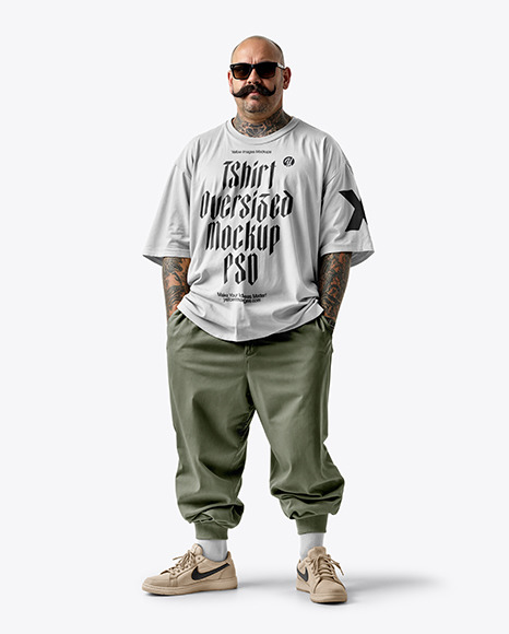 Latino Man With Mustache Wearing a T-Shirt and Pants Mockup