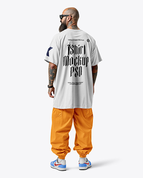 Latino Man with Beard Wearing an Oversize T-Shirt and Pants Mockup