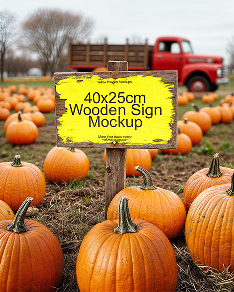 Wooden Sign at Pumpkin Patch Mockup