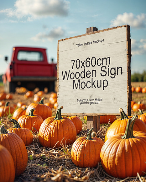 Wooden Sign at Pumpkin Patch Mockup