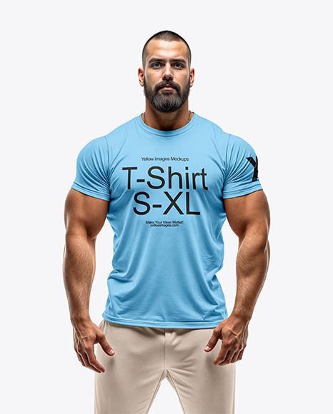 Bodybuilder Wearing a Tight Fit T-Shirt and Pants Mockup