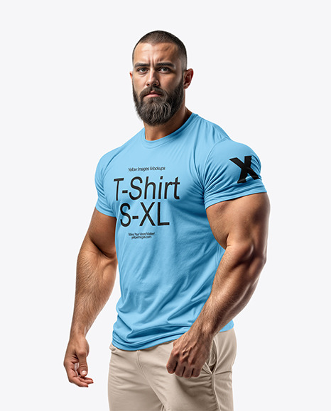 Bodybuilder Wearing a Tight-Fitting T-Shirt and Sweatpants Mockup