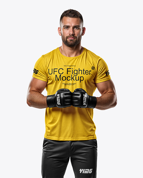 Male UFC Fighter Wearing Tight-Fit Jersey and Shorts Mockup