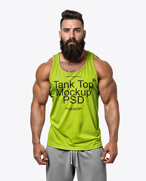 A Bearded Muscular Man Wearing a Tank Top and Sweatpants Mockup