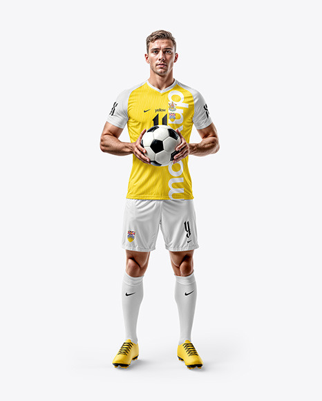 Soccer Player with Ball Wearing a Full Kit Mockup