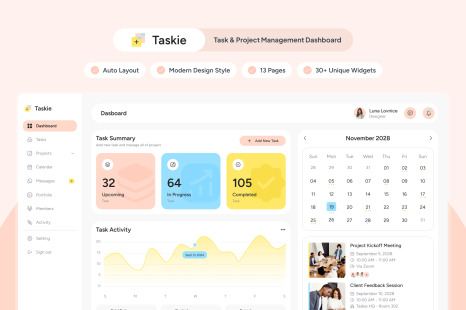 Taskie - Task &amp; Project Management Dashboard Figma Template