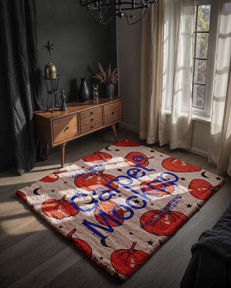 Carpet with Pile in Living Room Mockup