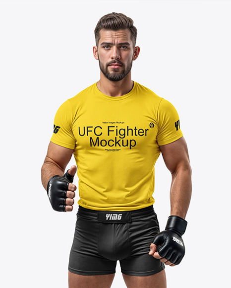 Male UFC Fighter Wearing T-Shirt and Shorts Mockup