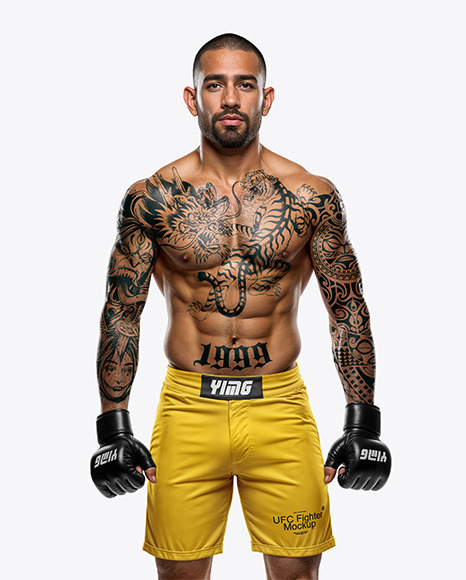 Male UFC Fighter Wearing Shorts and Black Gloves Mockup