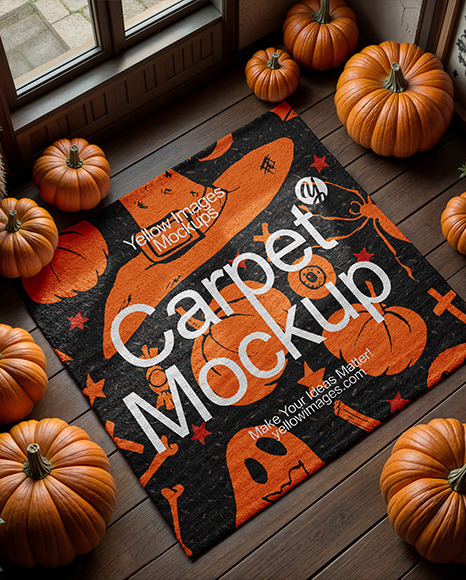 Square Rug Surrounded by Pumpkins Mockup