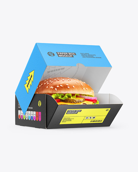 Paper Box with Burger Mockup