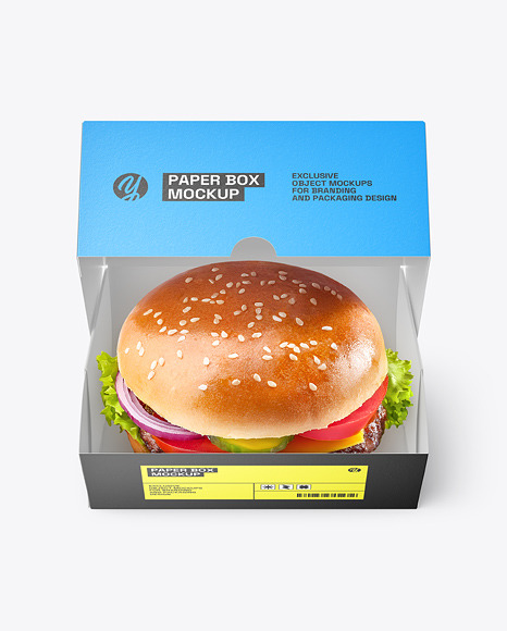 Paper Box with Burger Mockup