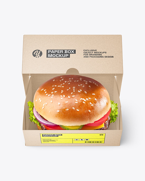 Kraft Paper Box with Burger Mockup