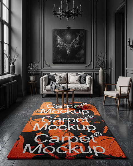 Black Room with Long Rectangular Carpet Mockup