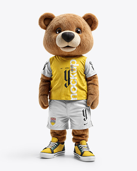 Sports Mascot Bear Wearing a T-Shirt and Shorts Mockup