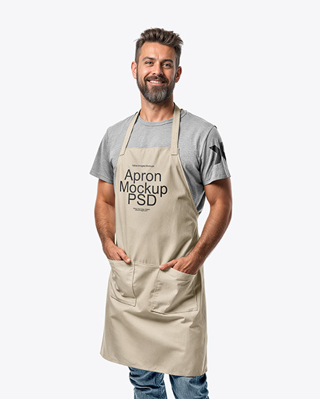 Man Wearing an Apron and a T-Shirt Mockup