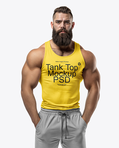 A Bearded Bodybuilder Wearing a Tank Top and Sweatpants Mockup