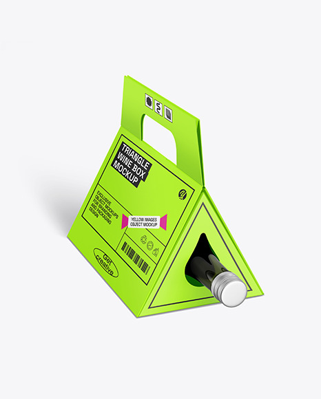 Triangular Box with Wine Bottle Mockup