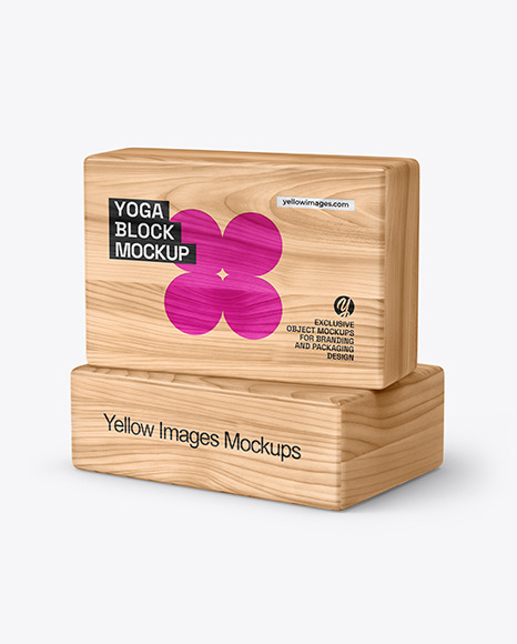 Two Wooden Yoga Blocks Mockup