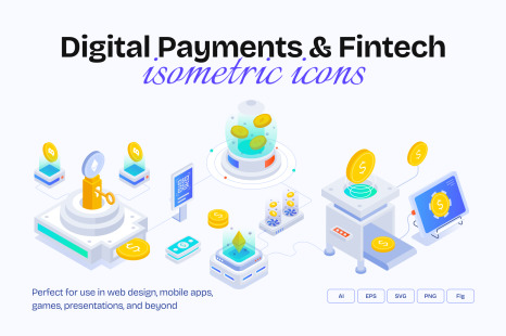 Payment and Fintech Isometric Icons