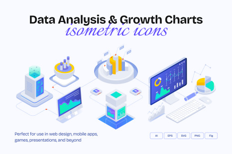 Data Analytics Isometric Icon Set
