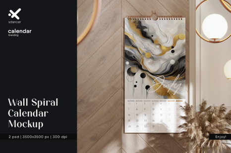 Wall Hanging Spiral Calendar Mockup