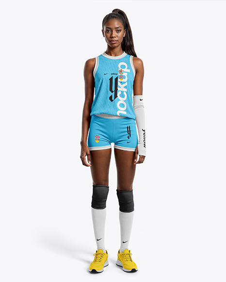 Afro-American Woman Wearing a Full Volleyball Kit Mockup