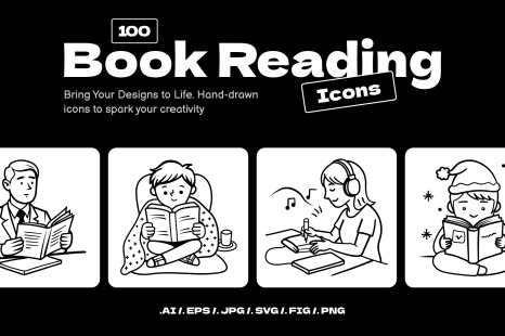 Book Reading Doodle Icons