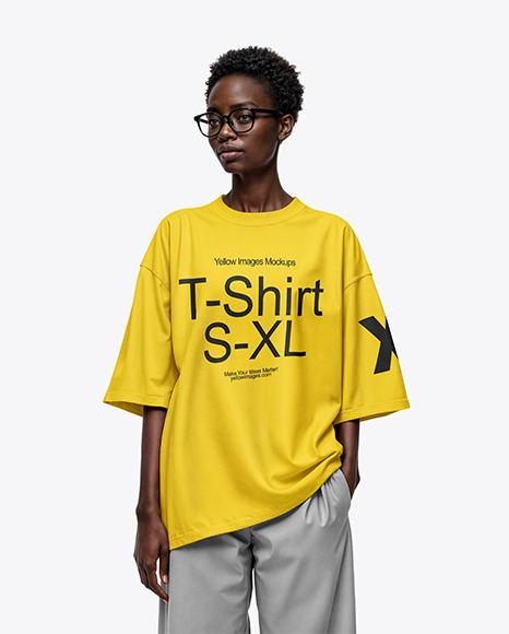 Afro-American Woman Wearing Oversized T-shirt &amp; Wide Pants Mockup