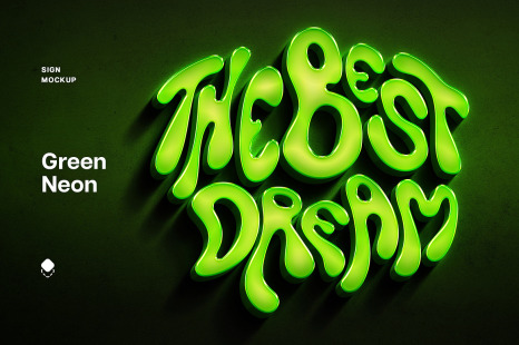 Green Neon Wall Text &amp; Logo Mockup