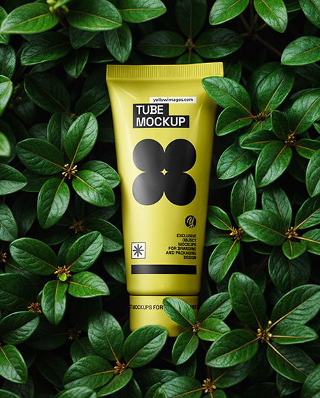 Matte Cosmetic Tube on Leaves Mockup