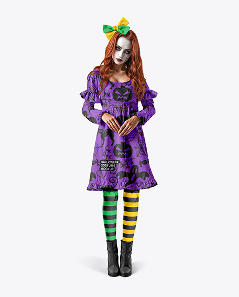 Girl Wearing Halloween Doll Costume Mockup