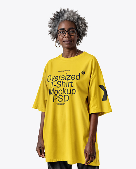 Afro-American Woman Wearing Long Oversized T-shirt &amp; Pants Mockup