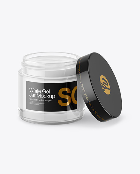 Opened Clear Glass Jar With White Gel Mockup (High-Angle Shot)